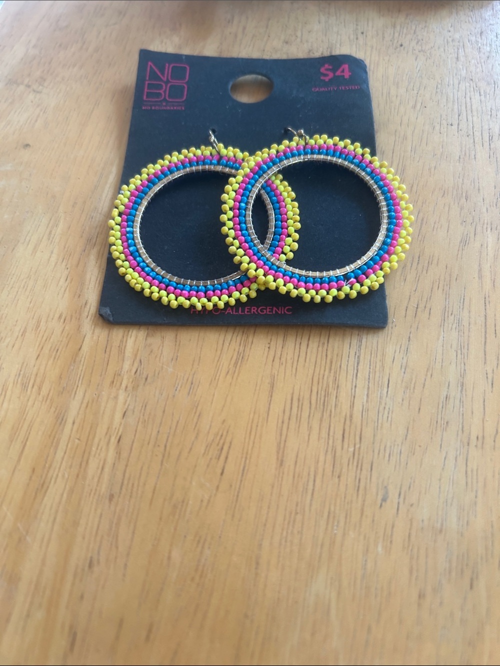 NOBO Yellow Pink Blue Beaded Hoop Earrings